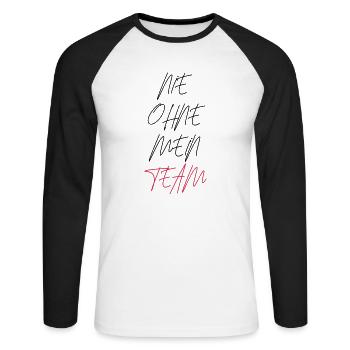 nie ohne mein team design - Unisex Baseballshirt langarm - Weiß/Schwarz - Vorne - Nik (191cm)