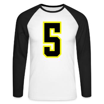 5 Number Leotard - Unisex Long Sleeve Baseball T-Shirt - white/black - Front - Nik (191cm)