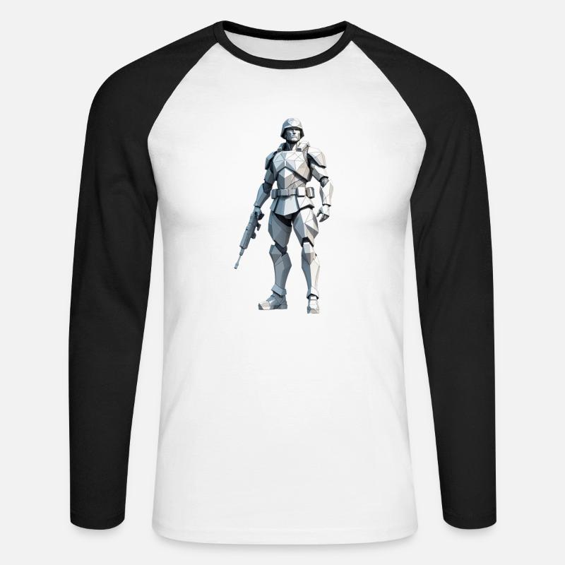 Soldat - Low Poly Army Design - Unisex Baseballshirt langarm - Weiß/Schwarz