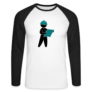 Un ingénieur sur un chantier de construction - T-shirt baseball manches longues Homme - blanc/noir - Devant - Nik (191cm)