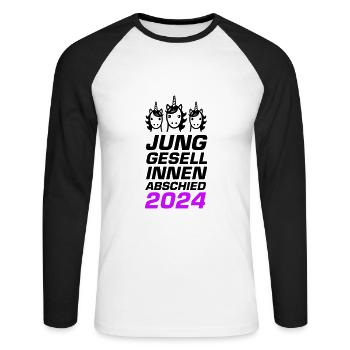 Bachelorette Party 2024 Unicorn - Unisex Long Sleeve Baseball T-Shirt - white/black - Front - Nik (191cm)