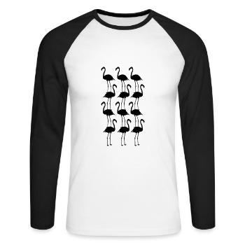 Flamingos Tiere Symbolik - Unisex Baseballshirt langarm - Weiß/Schwarz - Vorne - Nik (191cm)