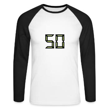 50 ANS. 50e ANNIVERSAIRE. ANNIVERSAIRE 50 ANS - T-shirt baseball manches longues Homme - blanc/noir - Devant - Nik (191cm)