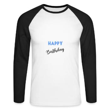 JAHRESTAG. ALLES GUTE ZUM GEBURTSTAG!. ALLES GUTE ZUM GEBURTSTAG! - Unisex Baseballshirt langarm - Weiß/Schwarz - Vorne - Nik (191cm)