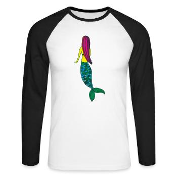sirène - T-shirt baseball manches longues Homme - blanc/noir - Devant - Nik (191cm)