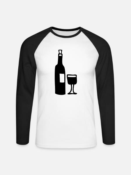 glas und flasche voll - Unisex Baseballshirt langarm - Weiß/Schwarz