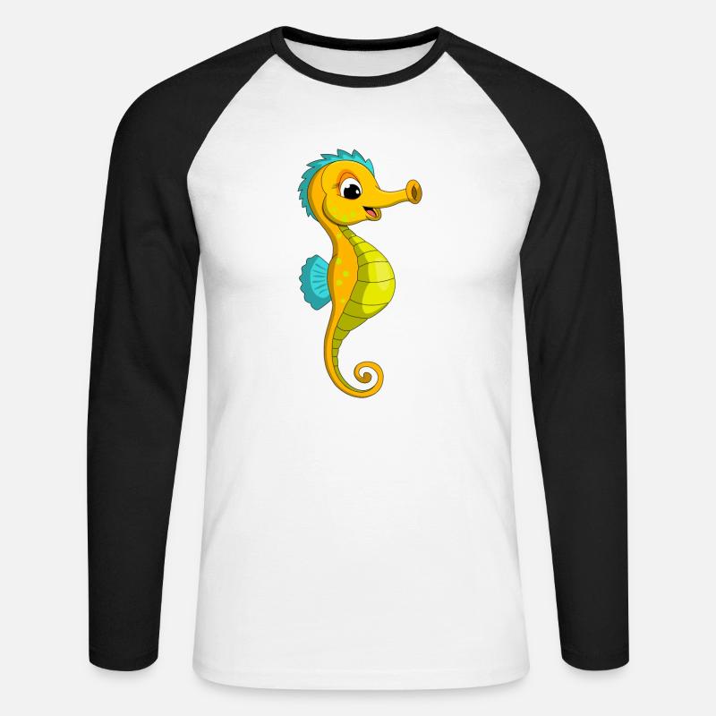 lorey.w "kleines Seepferdchen", Mädchen - Unisex Baseballshirt langarm - Weiß/Schwarz