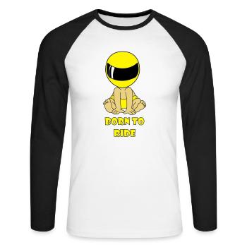 Bron to Ride Baby - Unisex Baseballshirt langarm - Weiß/Schwarz - Vorne - Nik (191cm)