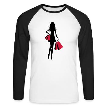 Shopping - Unisex Baseballshirt langarm - Weiß/Schwarz - Vorne - Nik (191cm)