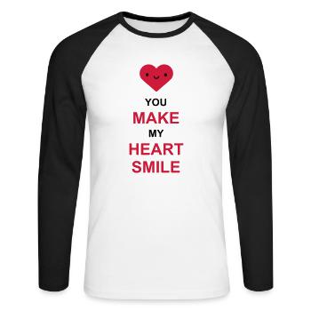 make my heart smile - Unisex Baseballshirt langarm - Weiß/Schwarz - Vorne - Nik (191cm)