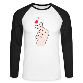 Fingerherzen 2 - Unisex Baseballshirt langarm - Weiß/Schwarz - Vorne - Nik (191cm)