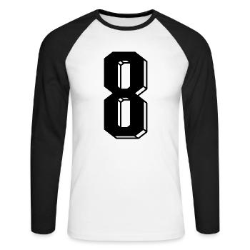 Nummer 8 - Zahl ACHT Trikotnummer 8 Jahre - Unisex Baseballshirt langarm - Weiß/Schwarz - Vorne - Nik (191cm)