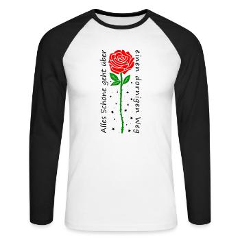 Alles Schöne geht über einen dornigen Weg - Unisex Baseballshirt langarm - Weiß/Schwarz - Vorne - Nik (191cm)
