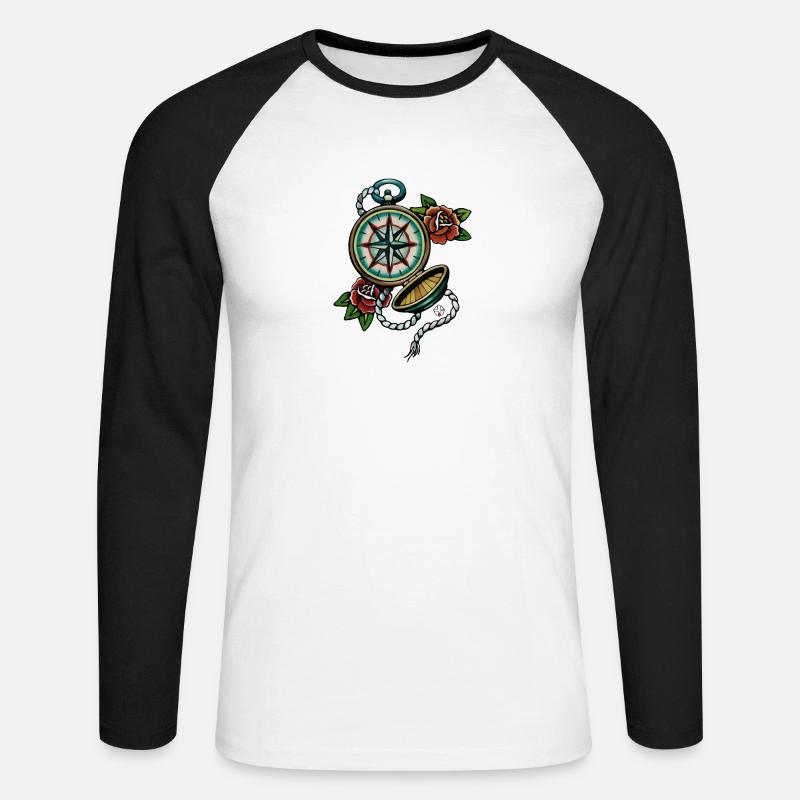 Kompass der alten Schule - Unisex Baseballshirt langarm - Weiß/Schwarz