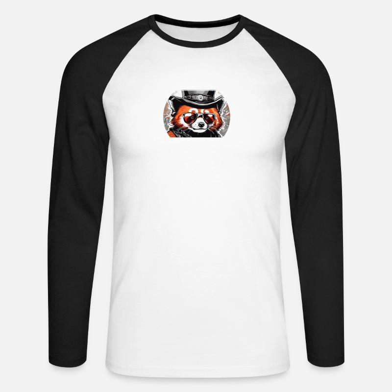 Roter Panda Hut - Unisex Baseballshirt langarm - Weiß/Schwarz