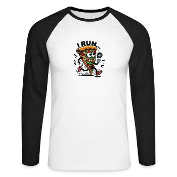 I run when I see Pizza - Unisex Long Sleeve Baseball T-Shirt - white/black - Front - Nik (191cm)