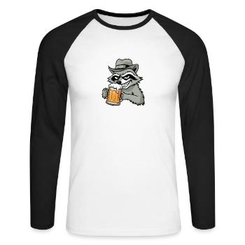 Raccoon and Beer Gift - Unisex Long Sleeve Baseball T-Shirt - white/black - Front - Nik (191cm)