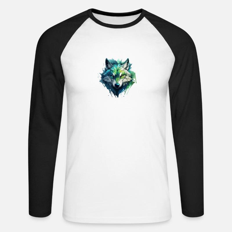 Blauer Wolf Graffiti - Unisex Baseballshirt langarm - Weiß/Schwarz