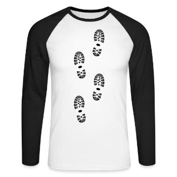 Shoes, Shoe Print, Hiking - Unisex Long Sleeve Baseball T-Shirt - white/black - Front - Nik (191cm)