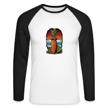 Funky Karotte mit Sonnenbrille Strandgemüse - Unisex Baseballshirt langarm - Weiß/Schwarz - Vorne - Nik (191cm)