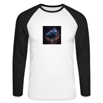 Art numérique Abstrait n°5 - T-shirt baseball manches longues Homme - blanc/noir - Devant - Nik (191cm)