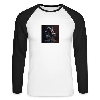 Abstrakte Digitale Kunst n°15 - Unisex Baseballshirt langarm - Weiß/Schwarz - Vorne - Nik (191cm)