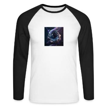 Abstrakte Digitale Kunst n°13 - Unisex Baseballshirt langarm - Weiß/Schwarz - Vorne - Nik (191cm)