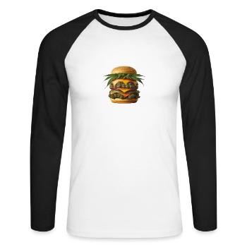 Stoner Burger - Unisex Baseballshirt langarm - Weiß/Schwarz - Vorne - Nik (191cm)