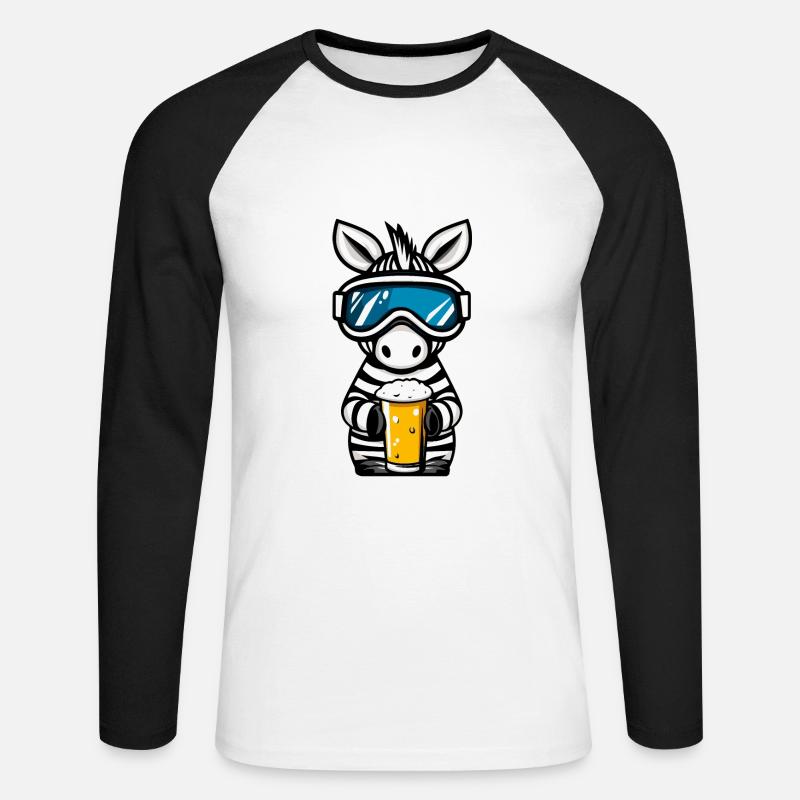 Zebra Ski Bier - Unisex Baseballshirt langarm - Weiß/Schwarz