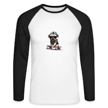 Skateboarding Mops für Skaters - Unisex Baseballshirt langarm - Weiß/Schwarz - Vorne - Nik (191cm)
