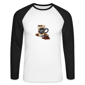 Coffee First Morning Cafe Liebhaber - Unisex Baseballshirt langarm - Weiß/Schwarz - Vorne - Nik (191cm)