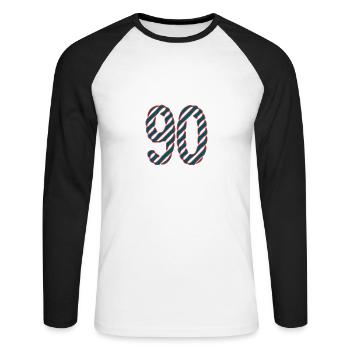 90. 90 ANS. 90e ANNIVERSAIRE. ANNIVERSAIRE 90 ANS. - T-shirt baseball manches longues Homme - blanc/noir - Devant - Nik (191cm)