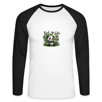 Niedlicher Panda Bambus Wald Tier Tierwelt - Unisex Baseballshirt langarm - Weiß/Schwarz - Vorne - Nik (191cm)