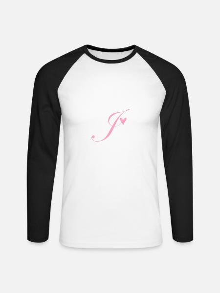 Monogram J Heart Vine - Unisex Long Sleeve Baseball T-Shirt - white/black
