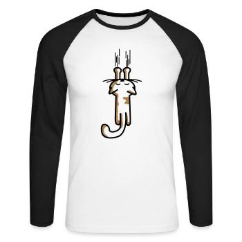 scratching kitty - Katze - Cats - lustig -Tier-Cat - Unisex Baseballshirt langarm - Weiß/Schwarz - Vorne - Nik (191cm)