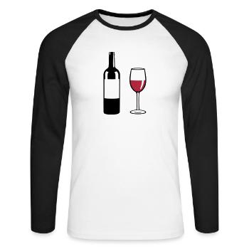 Weinflasche und Weinglas - Unisex Baseballshirt langarm - Weiß/Schwarz - Vorne - Nik (191cm)