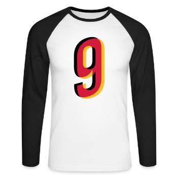 Number 9 Germany jersey number black red gold - Unisex Long Sleeve Baseball T-Shirt - white/black - Front - Nik (191cm)