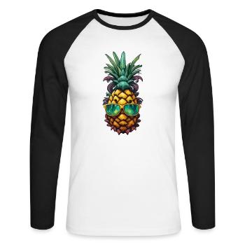 Frucht / Ananas / exotisch / tropisch / Vitamine - Unisex Baseballshirt langarm - Weiß/Schwarz - Vorne - Nik (191cm)