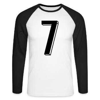 Nummer 7 - Zahl SIEBEN Trikot Nummer 7 Jahre - Unisex Baseballshirt langarm - Weiß/Schwarz - Vorne - Nik (191cm)