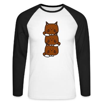 3 chats mignons l’un sur l’autre tour trois amis équipe - T-shirt baseball manches longues Homme - blanc/noir - Devant - Nik (191cm)