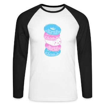 Trans Pride Katze 8-Bit Pixel Donut Stapel Trans - Unisex Baseballshirt langarm - Weiß/Schwarz - Vorne - Nik (191cm)