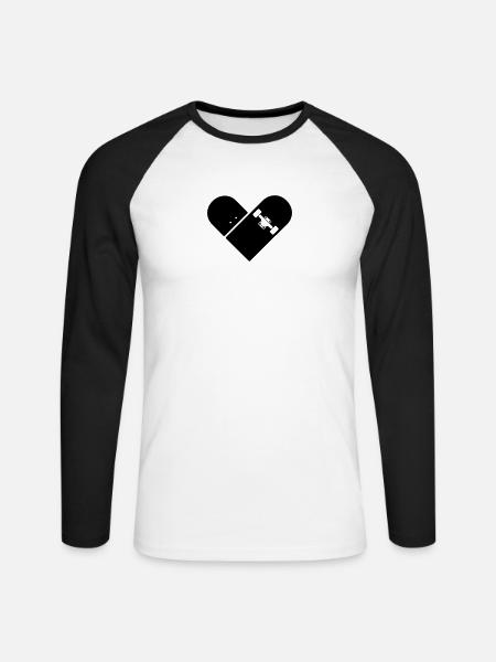 Minimal Skateboard - Heart Logo Design / Icon - Unisex Long Sleeve Baseball T-Shirt - white/black