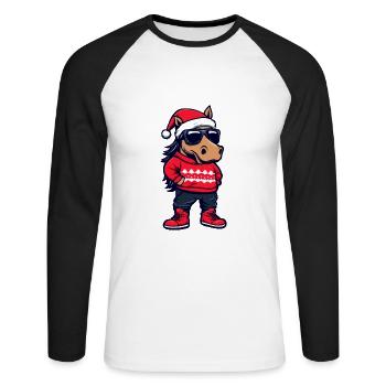 Horse Christmas X-Mas - Unisex Long Sleeve Baseball T-Shirt - white/black - Front - Nik (191cm)