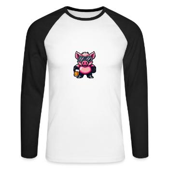 Porc Après-ski Bière Sanglier - T-shirt baseball manches longues Homme - blanc/noir - Devant - Nik (191cm)