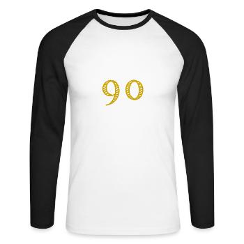 90. 90 YEARS. 90TH ANNIVERSARY. 90TH ANNIVERSARY. - Unisex Long Sleeve Baseball T-Shirt - white/black - Front - Nik (191cm)