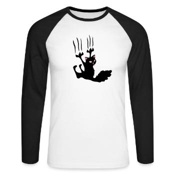 chat noir rebel ! - T-shirt baseball manches longues Homme - blanc/noir - Devant - Nik (191cm)