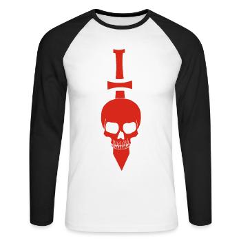 Red Skull and Sword - Unisex Long Sleeve Baseball T-Shirt - white/black - Front - Nik (191cm)