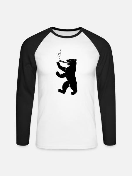 berliner_baer_raucht_weed_02 - Unisex Baseballshirt langarm - Weiß/Schwarz