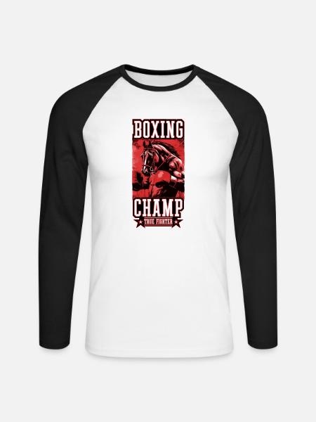 Pferd Boxer Kämpfer Boxing Champ - Unisex Baseballshirt langarm - Weiß/Schwarz