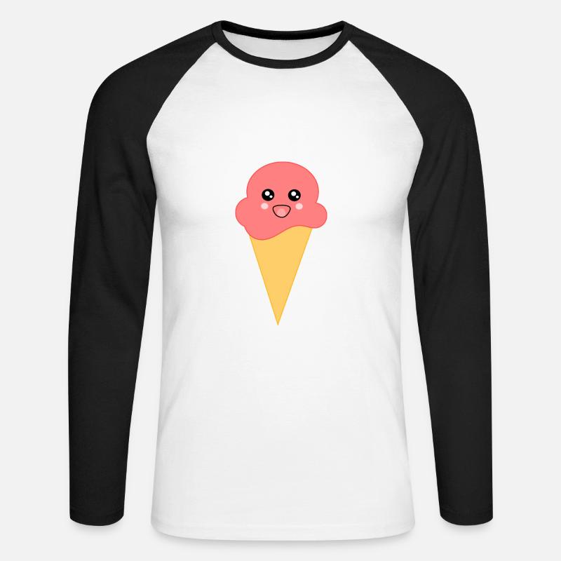 Eis Eiscreme Erdbeereis - Unisex Baseballshirt langarm - Weiß/Schwarz